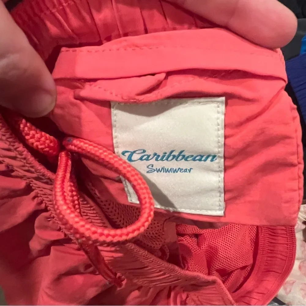 Caribbean swim trunks coral pink size large zipper back pocket